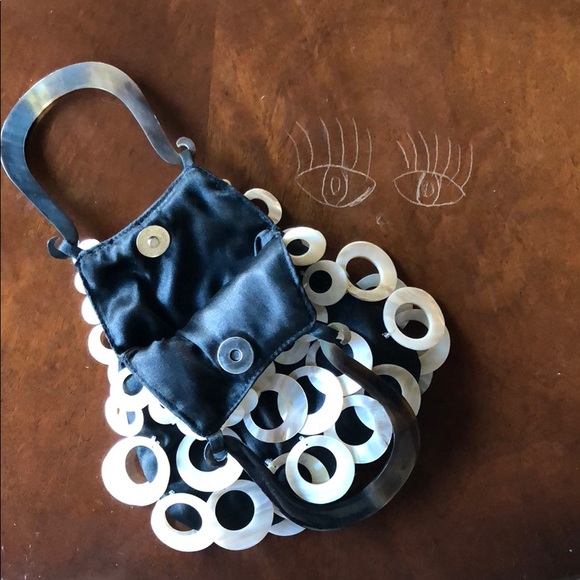 Iridescent Shell Purse with Tortoise Shell Handle - Picture 4 of 4